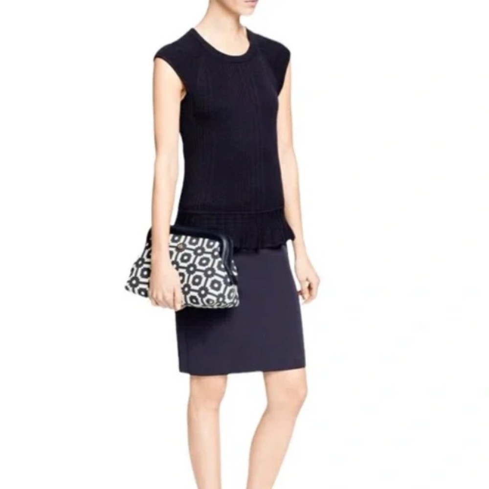 TORY BURCH ELLEN PRINTED CANVAS CLUTCH NAVY TILE